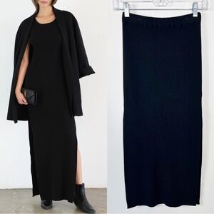 Kathryn Mccarron Ribbed Knit Cashmere Blend Midi Skirt Small NWT Solid Black